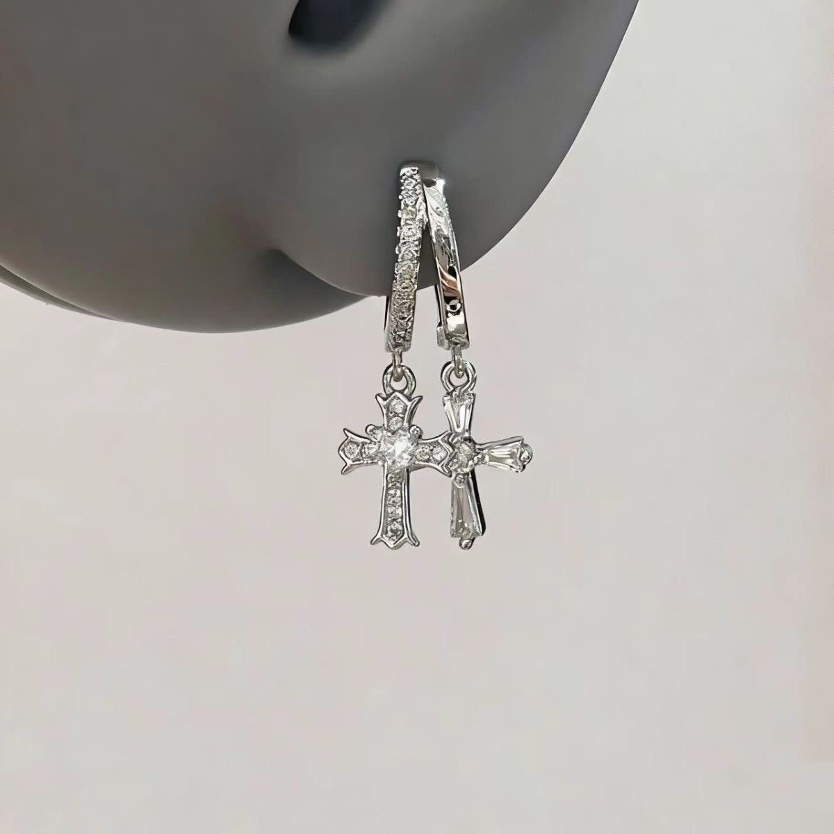 Chrome Hearts Silver Cross Hoop Earrings